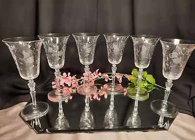 Buy 6 Vintage Rock Sharpe Cut Glass REMBRANDT Water Goblets Wine Glasses Set • 55.91£