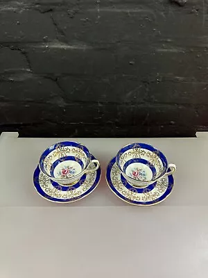 Buy 2 X Vintage Royal Grafton Blue Floral Flowers Teacups And Saucers Set • 29.99£