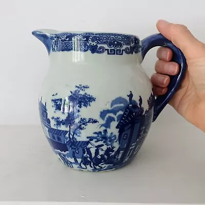 Buy Victoria Ware Ironstone Large Jug, Pitcher, Vase Blue & White Willow, 6  Vintage • 21.95£