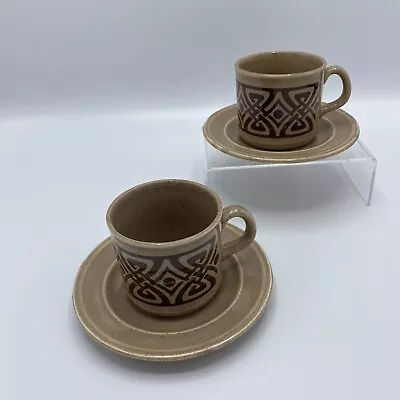 Buy VINTAGE TAMS CUP & SAUCER SETS  X 2 Retro 70s Brown Beige Celtic Knotwork Design • 12.99£