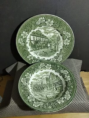 Buy Royal Tudor Ware Staffordshire Coaching Taverns Green Dinner Plate & Soup Bowl  • 18.63£
