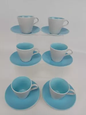 Buy 6 X Poole Pottery Twintone Blue & Seagull Grey Tea / Coffee Cups And Saucers.  • 18£