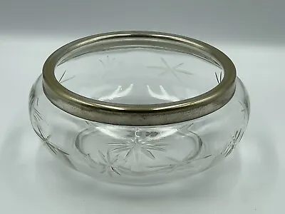 Buy Vintage Cut Glass Large Round Fruit Bowl 22cm With EPNS Silver Rim Star Design • 18£