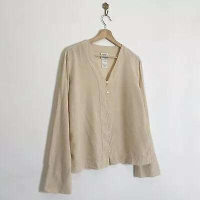 Buy Vintage 80s Laura Ashley Nude Beige Pure Silk V Neck Blouse Shirt XL • 24£