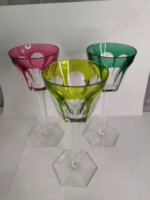 Buy Baccarat Alcourt Line Wine Glass Set Of 3 Moss Green Pink Dark Green No Box  • 629.05£