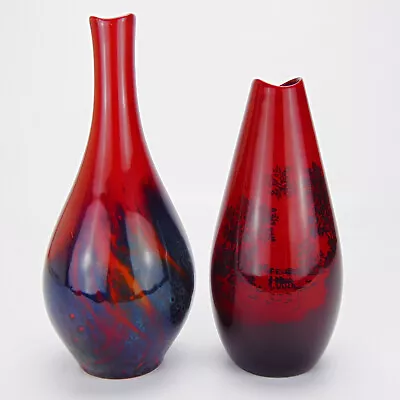 Buy Royal Doulton Red Flambe Vase X2 1613 Woodcut & 1612 Veined C1930 • 109.99£