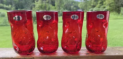 Buy Blenko Large Dimple Glasses - Set Of 4 - Ruby Red Crackle • 116.49£