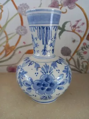 Buy Vintage Beautiful Delft Blue And White Pottery Vase. 12cm High. • 10£