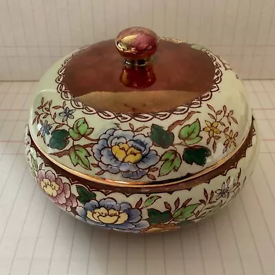 Buy Vintage Maling Pottery, Peony Rose Trinket Dish & Lid • 12£