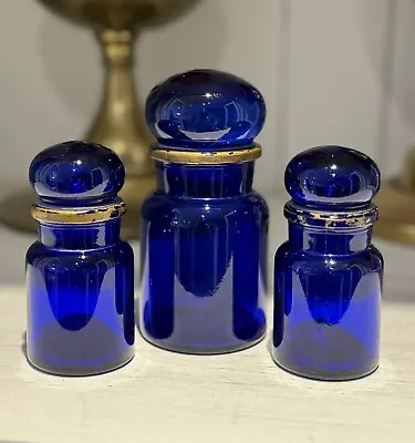 Buy Set Of 3 Vintage Cobalt Blue Glass Apothecary/Storage Jars From Belgium • 40£