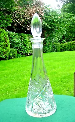 Buy Vintage Lead Crystal Decanter Bohemia Etched Hand Cut Conical - 14.5  Tall • 22£