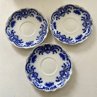 Buy THREE ANTIQUE FLOW BLUE SAUCERS GOLD TRIM - Grindley Made In England 5.75  • 46.67£