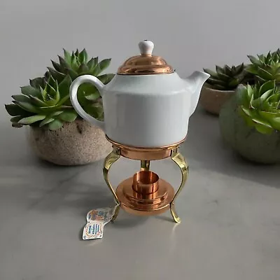 Buy Vintage Old Dutch Ceramic & Copper Coffee Pot W/ Warming Brass Stand • 65.19£