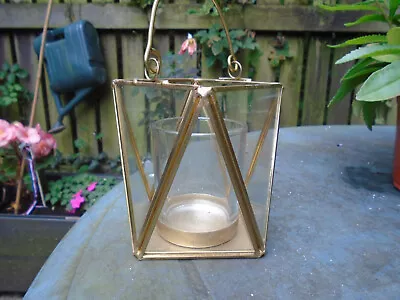 Buy Candle Holder Glass/ Brass Octagnal In Shape 4x3 Ins • 5£
