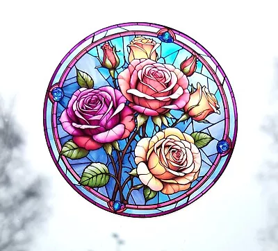 Buy Roses Decorative Stained Glass Effect Static Cling Window Sticker Colourful • 3.49£