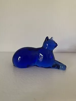 Buy Cobalt Blue Cat Kitty Figurine The Franklin Mint Curio Cabinet Collection 1986 • 41.94£