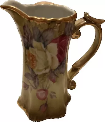 Buy Vintage Nippon Hand Painted Pitcher Floral Design With Gold Tone Rims 6” High • 26.14£