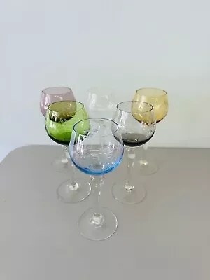 Buy 6 Bohemian Mixed Coloured Cut Glass Wine Hock Glasses Goblet 18.5cm Height • 59£