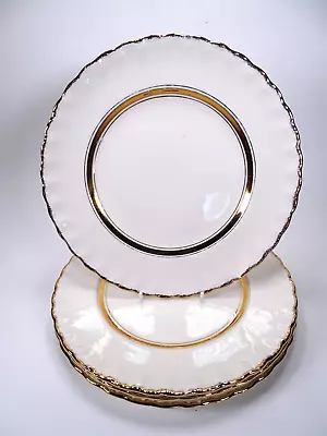 Buy 4 Grindley Cream Petal 9  Salad Plates Cream, Gold Trim Scaloped Edge • 10.01£