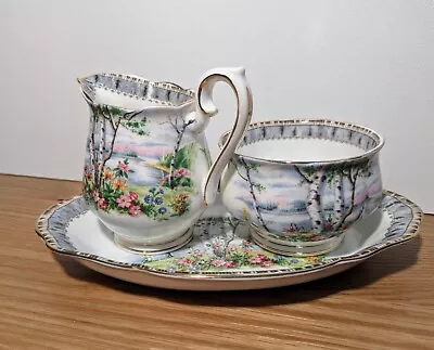 Buy Royal Albert Silver Birch Creamer, Sugar Bowl & Oval Plate Set • 22£