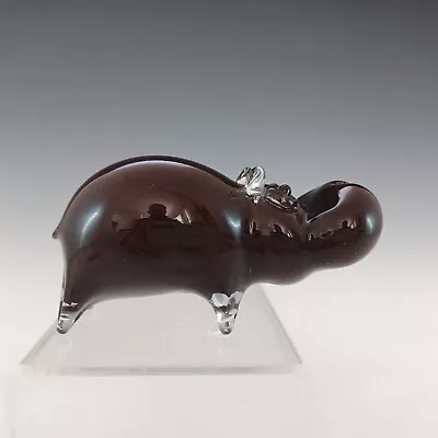 Buy SIGNED Langham Vintage Black Glass Hippo Sculpture • 45£