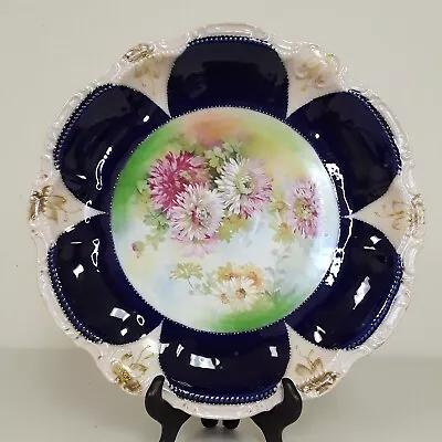 Buy Antique Bavarian Plate Cobalt Blue Floral Hand Painted Porcelain China • 41.94£