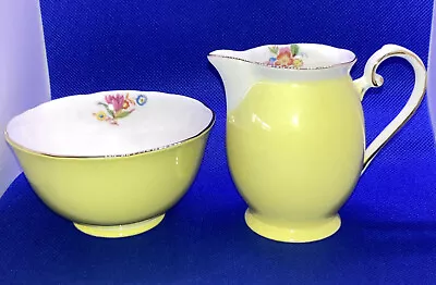 Buy Vintage England Royal Grafton Fine Bone China Sugar Creamer Yellow Floral Set • 23.76£