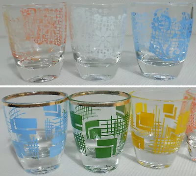 Buy 6 Vintage Shot Drinking Glass Tumblers Abstract/Floral Design French 1950s/60s • 11.95£