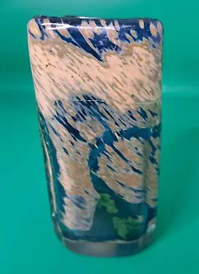 Buy Medina Art Glass Vase Made In Malta Blue Green Gold Signed  • 20£