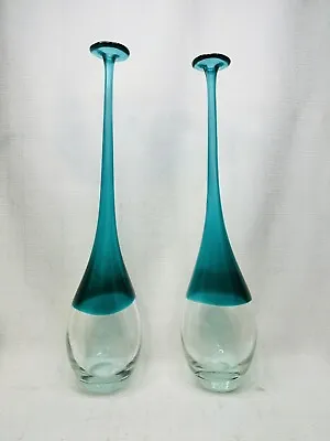 Buy Vtg Gorgeous Blown Art Glass Vase Seafoam Aqua And Clear Long Thin Neck 1970s • 85.74£