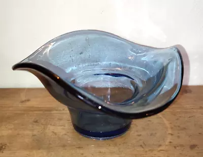 Buy Vintage Sowerby Glass Wavy Edge Triangular Posy Bowl ~ Pale Smokey Blue 17cm • 4.39£