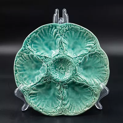 Buy Antique Majolica Oyster Plate GIEN Vintage Mint Green Turquoise • 92.26£