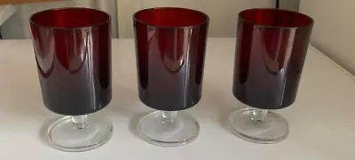Buy Three Vintage 70's French Luminarc Ruby Red Sherry/Port Drinking Glasses Retro • 10£
