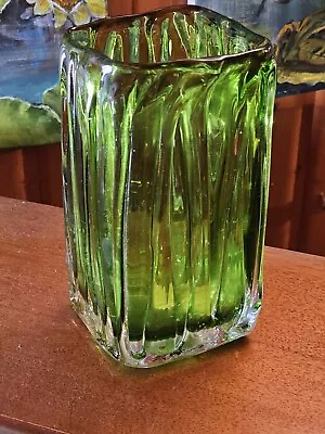 Buy Retro Art Glass Green Vase Heavy Freeform 20 Cm Rare Whitefriars Interest • 75£