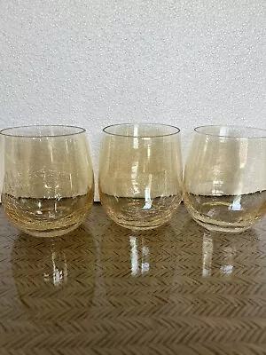 Buy 3 Pier 1 Amber Crackle Stemless Wine Glasses 4” • 26.08£