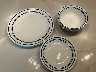 Buy Corelle White With Navy Stripes Dinnerware Set Of 4 Place Setting • 41.03£