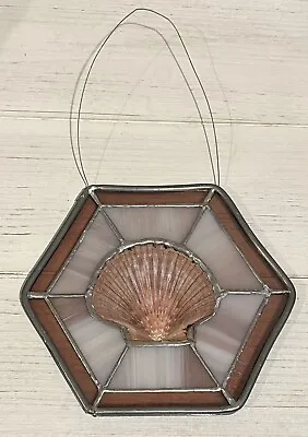 Buy Stained Glass Suncatcher Scallop Shell Center Lt Purple Window Hang 7” Hexagon • 32.62£