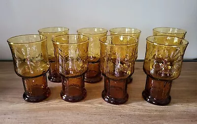 Buy Libby Country Garden Daisy 16 Oz Amber Glasses 6  Set Of 8 Vintage • 35.41£