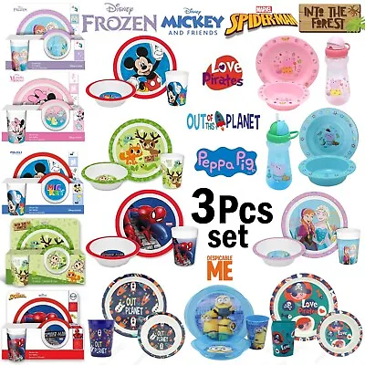 Buy Kids Children Licensed 3Pcs Lunch Breakfast Dinner Set Plate Bowl Cup • 10.99£