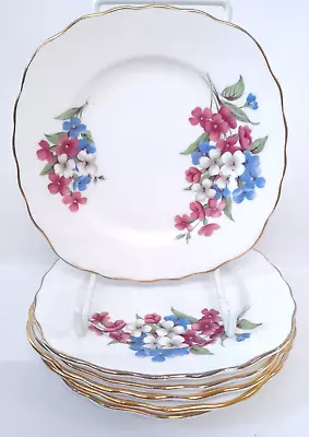 Buy Royal Vale Pink Blue Floral Pattern Bone China Square Tea Plates Set Of Six • 49.99£
