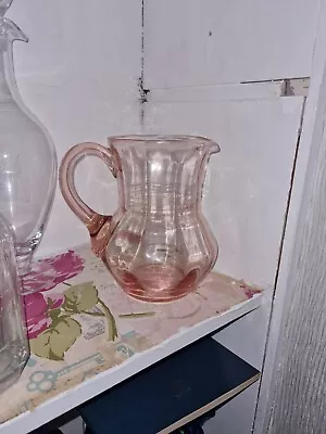 Buy Vintage Peach Rose Coloured Hand Blown Glass Pitcher Jug • 14.99£