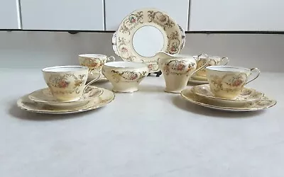 Buy Aynsley Bone China Floral Yellow & Gilt 15 Piece Set-4 Trios Jug Sugar Cake Plat • 80£