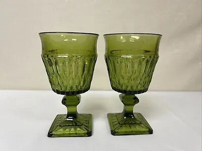 Buy Vintage Indiana Avocado Green Glass 6  Goblets Set Of 2 • 9.32£
