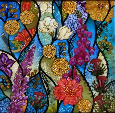 Buy Summer Garden. A Unique Hand Painted Stained Glass Style Panel To Hang By Debs.. • 120£