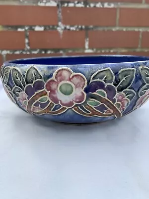 Buy Antique Royal Doulton Art Nouveau Bowl Floral And Blue Interior 8” Circumference • 25£