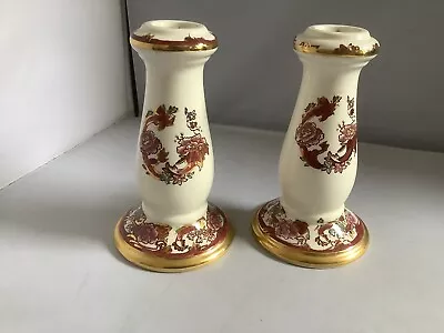 Buy Rare  Shape Vintage Masons Pair Of Red Mandalay Hand Painted Candlesticks • 30£