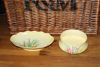 Buy COUNTRY HOUSE Antique Carlton Ware Crocus RARE Pair Large Bowl & Pedestal Dish • 125£