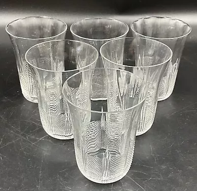 Buy 6 Delicate Antique Etched Cut Glass Juice Tumblers Glasses Fine Diamond Cut 4” • 126.04£