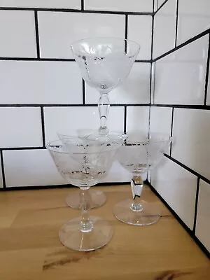 Buy VINTAGE TIFFIN Champagne Cocktail Stemmed Sherbet Glasses Etched Floral SET OF 4 • 35.41£