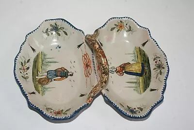 Buy Vintage H.B. Quimper France Two Compartment Divided Dish With Centre Handle • 14£